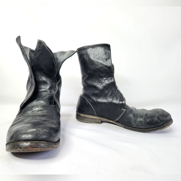 Lace Up Black Leather Boots Handmade Craftsmanship Vintage? Biker Men's 8.5 - Picture 1 of 9